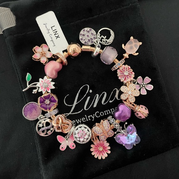 Linx Rose Gold Bracelet with Purple Pink and Zircon Themed Charms